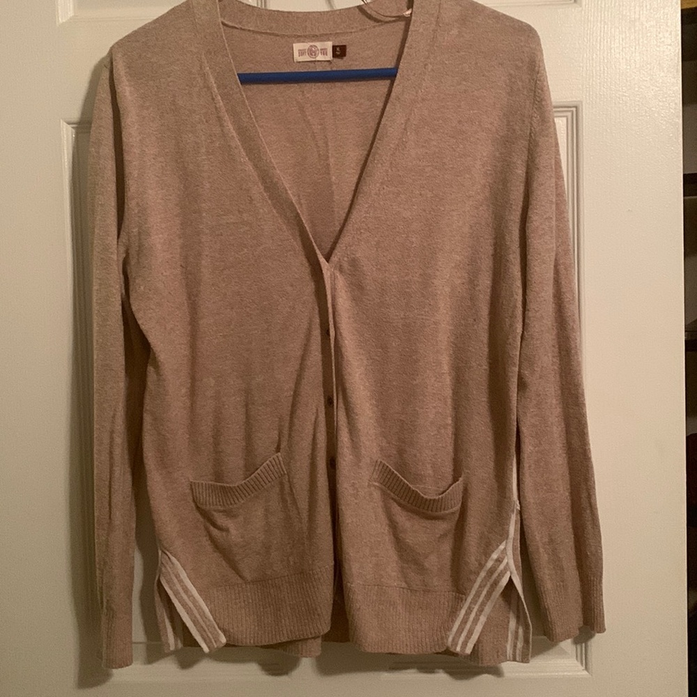 Tan and white buttoned cardigan